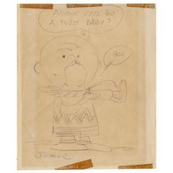 Charles Schulz Signed Drawing of Charlie Brown & Snoopy