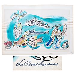 Ludwig Bemelmans Watercolor From ''Marina'', Measuring 24'' x 16.5'' -- Featuring a Panoply of Sea C