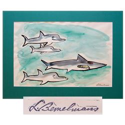 Ludwig Bemelmans Watercolor From ''Marina'', Measuring 24'' x 16.5'' -- Featuring the Shark Who Swal