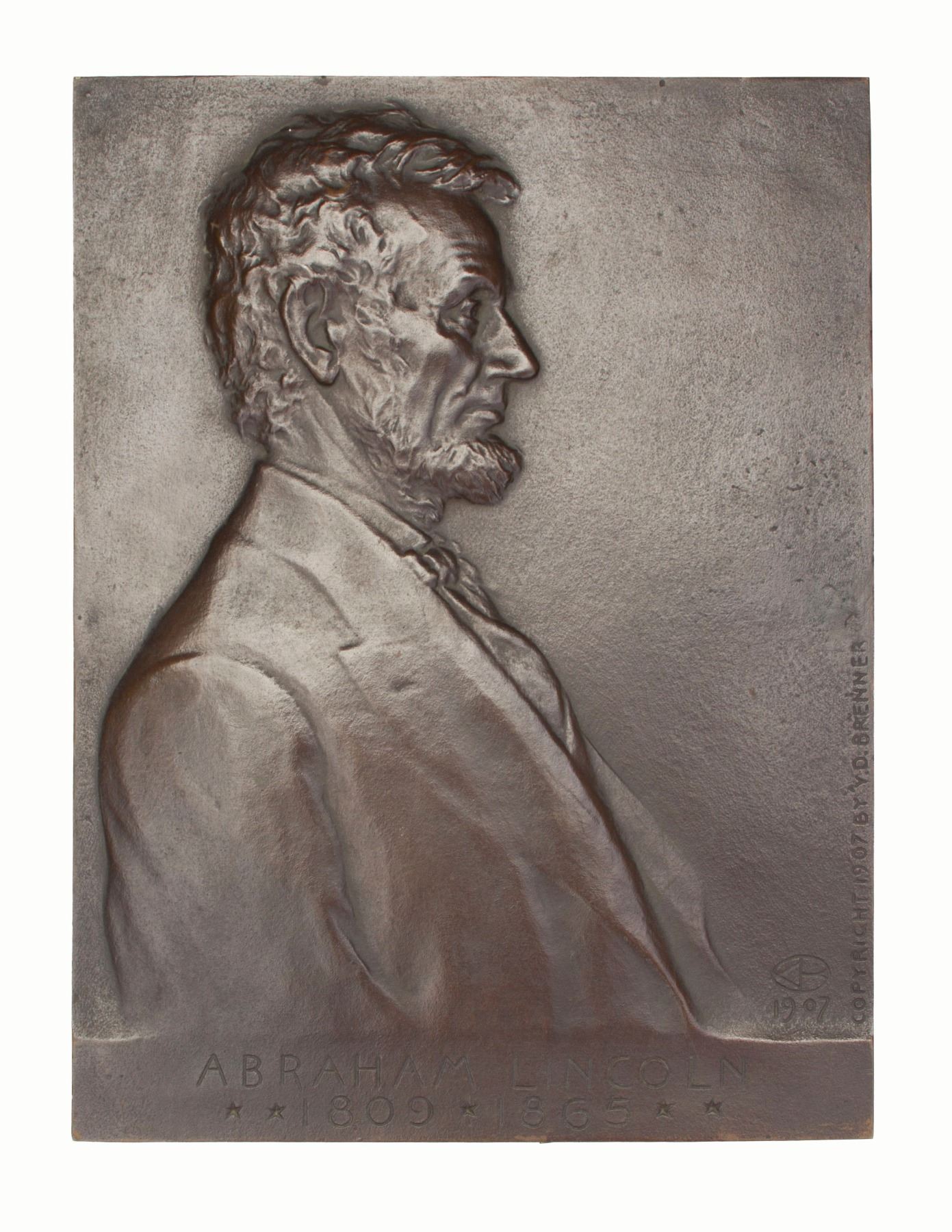 Bronze plaque of Abraham Lincoln by Victor D. Brenner From 1907 The