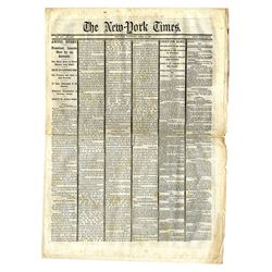 ''The New York Times'' From 15 April 1865 Announcing the Assassination of President Lincoln & the Un