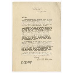 Orville Wright Letter Signed Regarding the 1908 Flyer & a Harvard Astronomer's Prediction That Plane