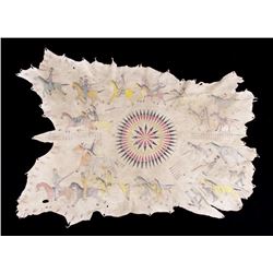 Northern Plains Polychrome Painted Hide 20th C.