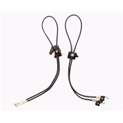 Signed Zuni Carved Onyx Inlaid Mosaic Bolo Ties(2)