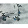 Image 2 : VINTAGE NECKLACE - BLUE BEADS  - HEART, SQUARE AND OVAL PENDANTS ACCENTED WITH RHINESTONES