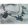 Image 3 : VINTAGE NECKLACE - BLUE BEADS  - HEART, SQUARE AND OVAL PENDANTS ACCENTED WITH RHINESTONES