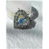 Image 3 : VINTAGE PENDANT - DOUBLE HEART WITH RHINESTONES - BLUE RHINESTONE IN CENTER - STAMPED JAY FLEX STERL