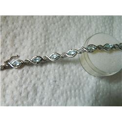 BRACELET - 3.6TCW MARGUISE FACETED BLUE TOPAZ & DIAOMND IN STERLING SILVER SETTING - INCLUDES CERTIF