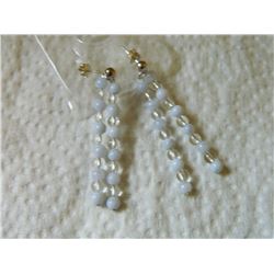 EARRINGS - NATURAL LIGHT BLUE AMAZONITE GEMSTONE BEADS & CLEAR BEADS - APPROX.2" LONG - 925 SILVER P
