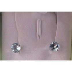 EARRINGS - NEW BEAUTIFUL 14K WHITE GOLD - 2 CTW - ROUND FACETED BLUE TOPAZ STUD DESIGNED SETTING - I