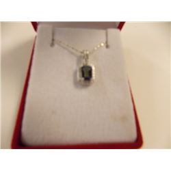 NECKLACE - EMERALD FACETED OCEAN BLUE MYSTIC TOPAZ & DIAMOND IN STERLING SILVER SETTING - RETAIL EST