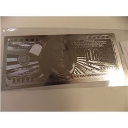 GOLD FOIL BILL - .9999 WHITE GOLD  - USA $100 DOUBLE SIDED