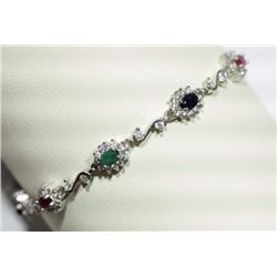 BRACELET - 11CTW OVAL FACETED ENHANCED SAPPHIRE, RUBY & EMERALDS (6 TTL) & 82 ROUND WHITE STONES IN 