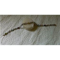 BRACELET - MULTI GEMSTONE AND DIAMONDS IN STERLING SILVER SETTING - DOUBLE LOOP LINKS AND SAFETY CLA