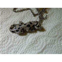 NECKLACE - RHINESTONE STUDDED LEOPARD ON LONG CHAIN