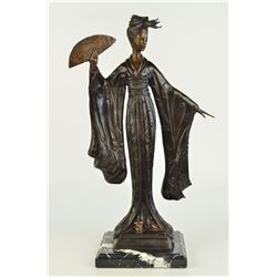 12 LBS Vintage Mid Century Modern Cast Bronze Figures Japanese Dancers (19"X12")