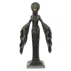 19 LBS Art Deco Indian Girl With Long Gown Bronze Statue (20"X10")