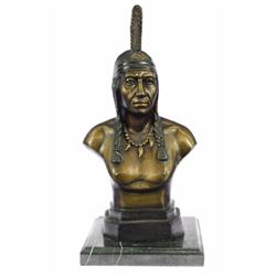 10 LBS Native Indian Chief Bronze Bust Sculpture Western Art Deco Figure (15"X7")