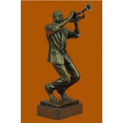Trumpet Player Bronze Sculpture on Marble Base Statue