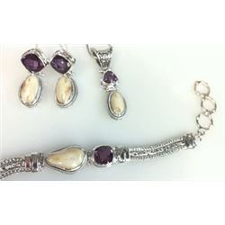 Sterling Silver Elk Ivory and Amethyst Jewelry set