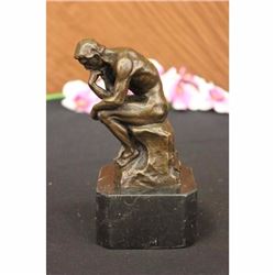 Thinker Symbol of Philosophy Bronze Sculpture on Marble Base Figure