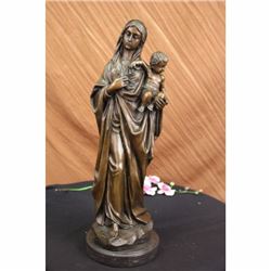 Mother Virgin Mary Madonna Bronze Statue on Marble Base Sculpture