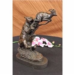 Jaguar attacking Baby Gazelle Bronze Figurine on Marble Base Sculpture