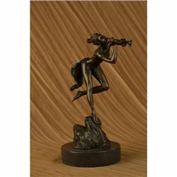 Wood Nymph Playing Flute Bronze Sculpture
