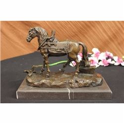 Show Horse Equestrian Ranch Farm Bronze Statue on Marble Base Sculpture