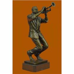 Trumpet Player Bronze Sculpture on Marble Base Statue