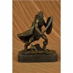 Bronze Warrior With Sword Sculpture on Marble Base Figurine