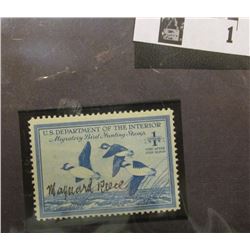1948 U.S. Department of the Interior Migratory Bird Hunting Stamp, RW#15, Light hinge, Signed by the
