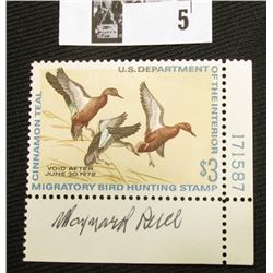 1971 U.S. Department of the Interior Migratory Bird Hunting Stamp, Plate # Single, RW#38, not hinged