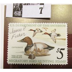 1975 U.S. Department of the Interior Migratory Bird Hunting Stamp, RW#42, OG, hinged, VF, small stai