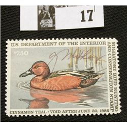 1985 U.S. Department of the Interior Migratory Bird Hunting Stamp, RW#52, OG, not hinged, F-VF, Sign