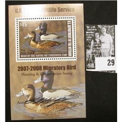 2007 U.S. Department of the Interior Migratory Bird Hunting Stamp, RW#74B, Pane, not hinged, EF, Sig