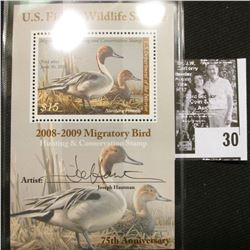 2008 U.S. Department of the Interior Migratory Bird Hunting Stamp, RW#75B, Pane, not hinged, EF, Sig