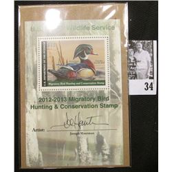 2012 U.S. Department of the Interior Migratory Bird Hunting Stamp, RW#79B, Pane, not hinged, EF, Sig