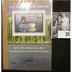 2013 U.S. Department of the Interior Migratory Bird Hunting Stamp, RW#80B, Pane, not hinged, EF, Sig