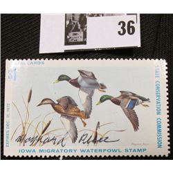 1972 Iowa State Conservation Commission Migratory Waterfowl Stamp, NH, VF, Signed by the Artist "May