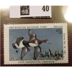 1980 Iowa State Conservation Commission Migratory Waterfowl Stamp, VF, NH, Signed by the Artist "Pau