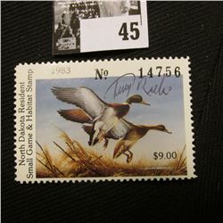 1983 North Dakota Resident Small Game & Habitat Stamp, NH, Artist signed by "Terry Redling".