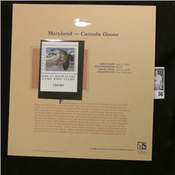 2006 Maryland Migratory Game Bird Plate Number Single $9.00 Stamp depicting Canada Goose, Pristine M