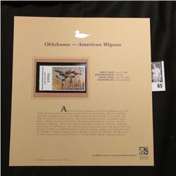 2006 Oklahoma Waterfowl $10.00 Stamp depicting American Widgeon Ducks, Pristine Mint condition in pl