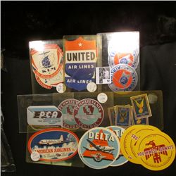 Large group of Stickers or Labels from various Air Lines from years ago. Includes United Air Lines, 