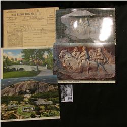 (4) Civil War related postcards; & a No. 3 War Ration Book with some coupons.