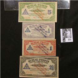 4-piece Set Depression Scrip 1/2, 1, 2 1/2, & 5 Coupons "Mutual-Profit Coupon Corporation New York C