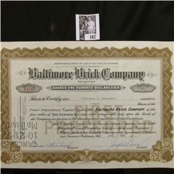 1955 Stock Certificate Share No. B1743 for 4 Shares "Baltimore Brick Company", Baltimore, Md. Hole c