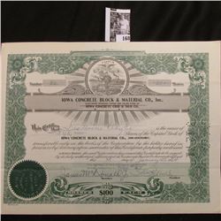 1964 Stock Certificate Share no. 32 for 50 Shares of "Iowa Concrete Block & Material Co., Inc.", Sta