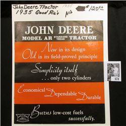 1935 John Deere Model AR Standard Tread Tractor, Moline, Illinois Brochure.